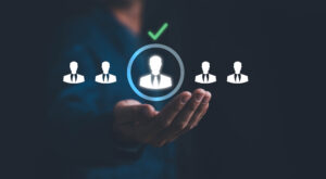 person icon in circle with man in background